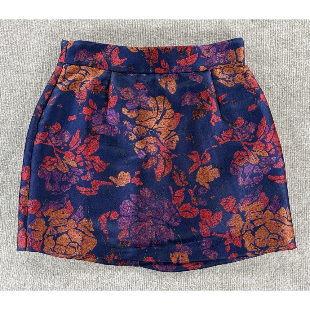 ModCloth Floral Metallic Mini Skirt Women Size 6 Navy Red A-Line Party